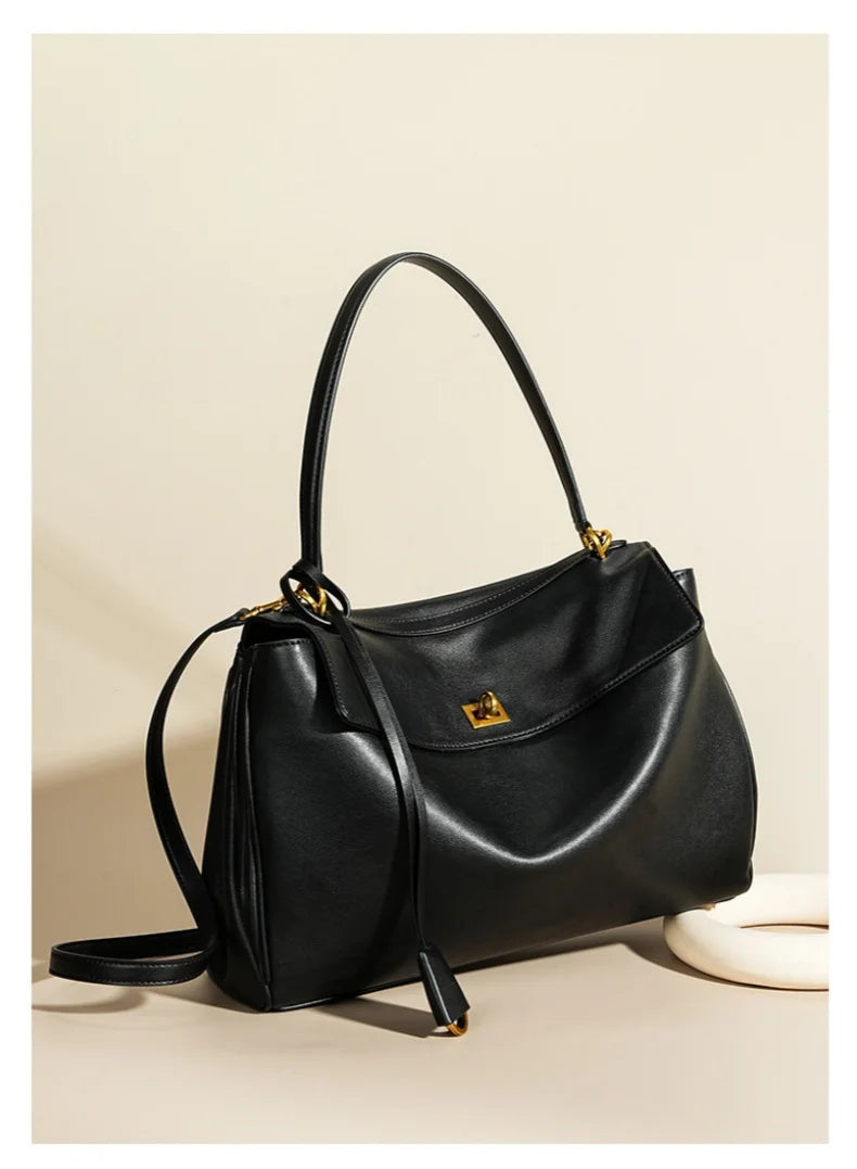 2026 large Genuine leather shoulder bag armpit top layer cowhide large capacity women's commuting high-end tote bag