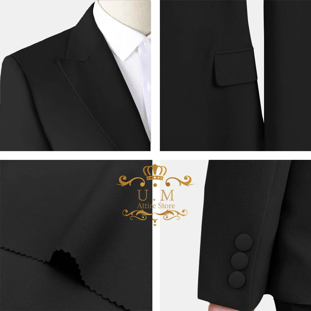 Custom Boys' 3-Piece Tuxedo Set Long Jacket Black Vest Pants Slim Fit Suit for Wedding Birthday Party Children Performances