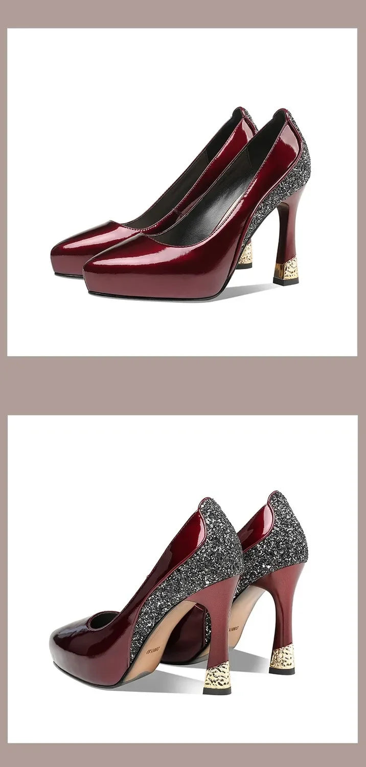 2025 Spring New Pointed Shallow Patent Leather High Heels Fashion Elegant Shoes for Women Thin Heel Platform Work Pumps Zapatos