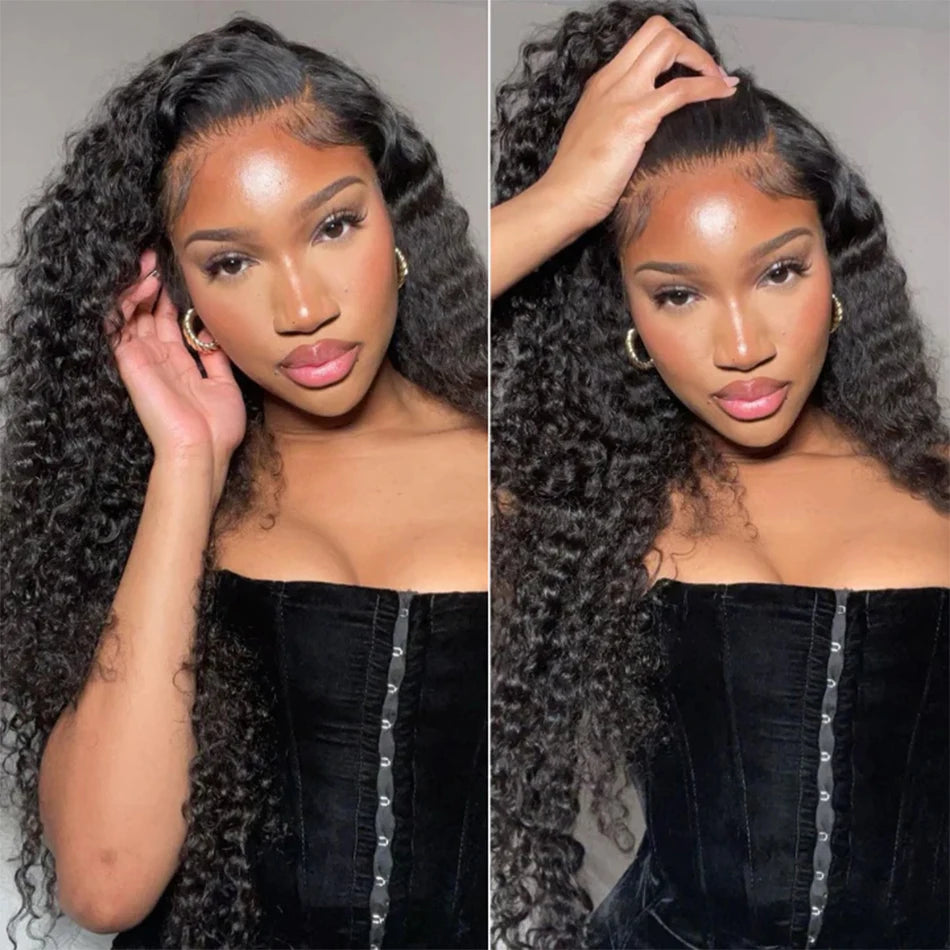 13x6 Brazilian Deep Wave Transparent Lace Front Human Hair Wigs For Women Pre plucked Wig No Glue Precut Lace Wig Isee Remy Hair