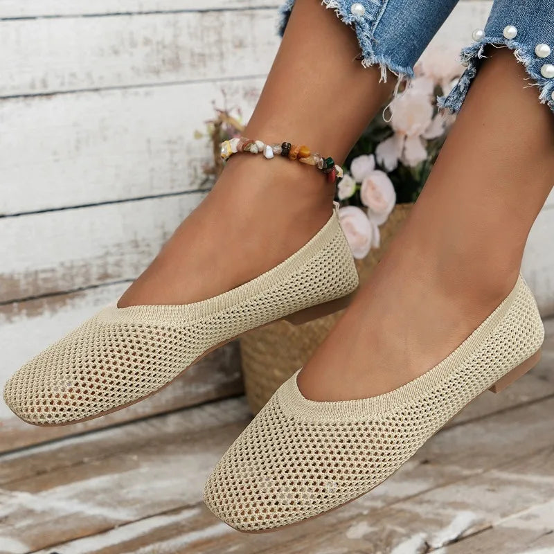 Size 42 Striped Flats Women Loafers Spring Summer Casual Shoes Flat Heel Non-slip Sole Barefoot Shoes TPR Sneakers Square Toe
