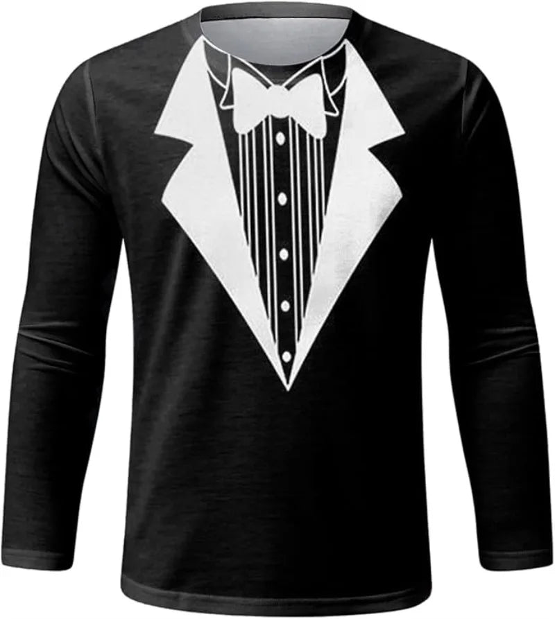 Funny Gentleman Suit Graphci Long Sleeve T Shirt For Men Casual Crew Neck Oversized Tee Shirt Tops For Men Clothes Streetwear