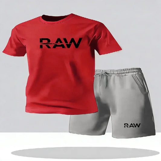 Summer men's set fashion sports set 2-piece round neck short sleeved shorts clothing set men's sports casual wear
