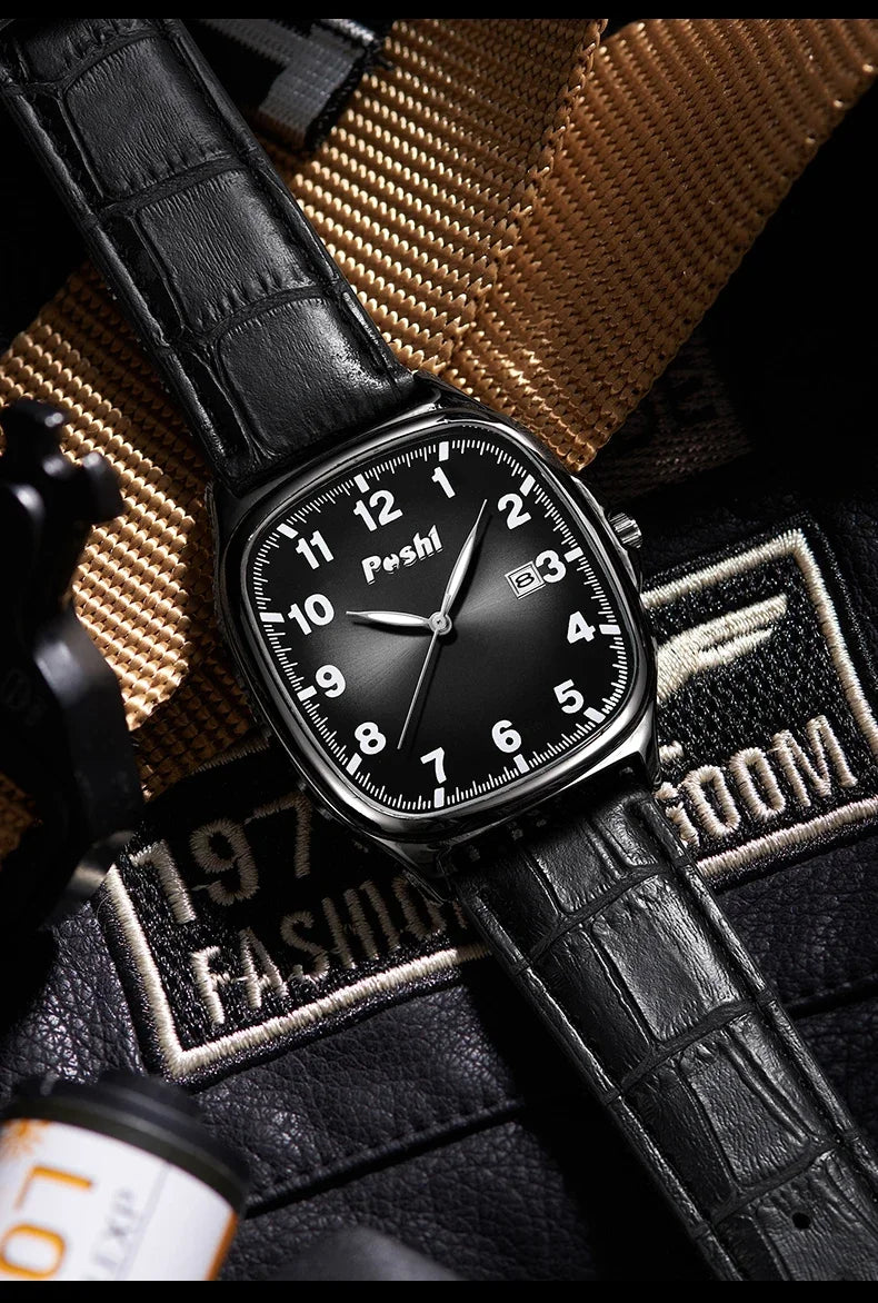POSHI Men's Quartz Watches Leather Strap Casual Men Wristwatch Waterproof Date Luminous Luxury Business Watch for Man Male Gifts