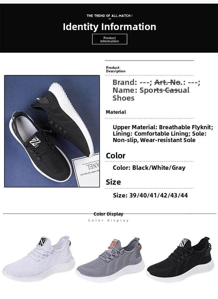 Spring New Fashionable Men's Running Shoes Leisure Style Youth Trendy Sports Shoes Low Top round Toe Rubber Outsole Mesh Lining