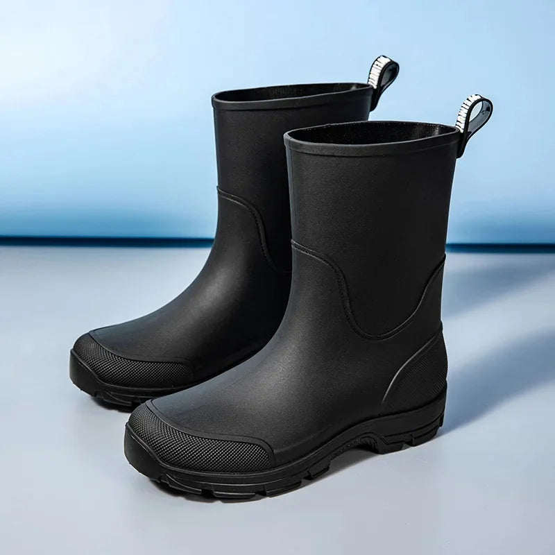 Men's Lightweight Waterproof Fishing Rain Boots Anti-slip Wear-resistant PVC Boot Tube round Toe EVA Insole Plain Color Adult
