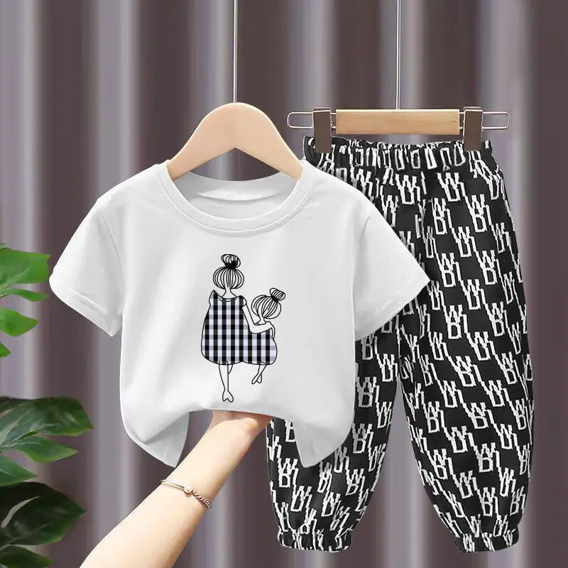 Summer Sets Children's Clothing Girls Mother Kids Toddler Clothes Cute Fashion Cotton T-shirt Top Pants 2pcs Baby Girl Clothes