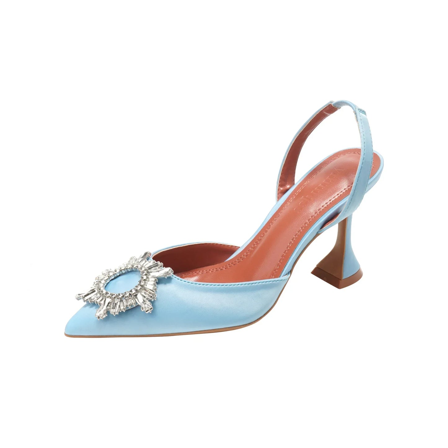 Large 43 Blue Women's High Heels Silk Satin Pointed Toe Rhinestone Crystal Heels Slip on Women's Wedding High Heels Sandals 2026