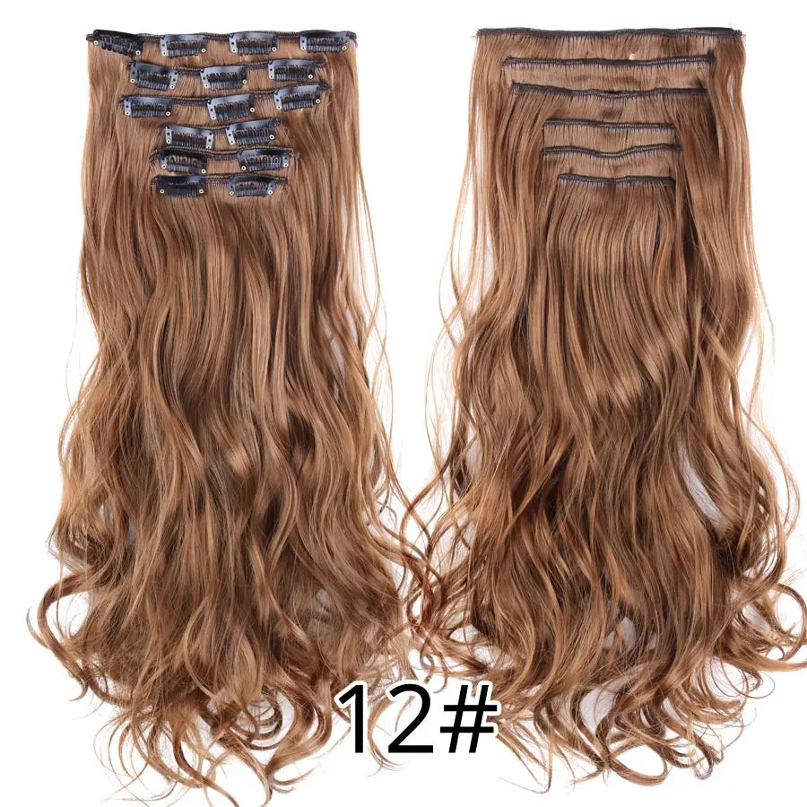 22 Inches Synthetic Long Straight Hairstyle 16 Clips 6Pcs/Set Hair Extensions Blonde Black Hairpieces Heat Resistant For Women