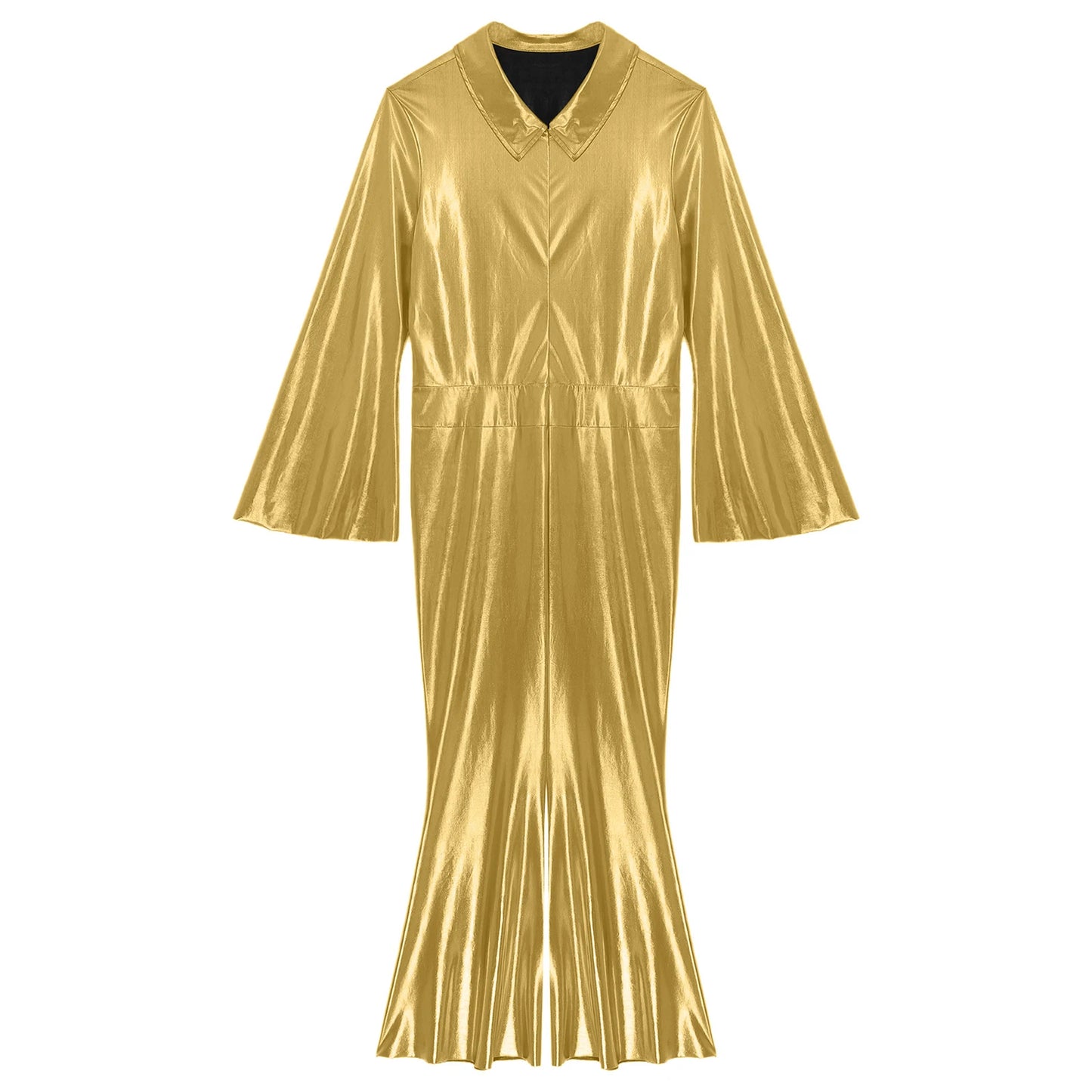 Mens 70s Disco Hippies Jazz Dance Performance Costume Metallic Shiny Unitards Jumpsuit Wide Leg Pants Rompers Vintage Clubwear