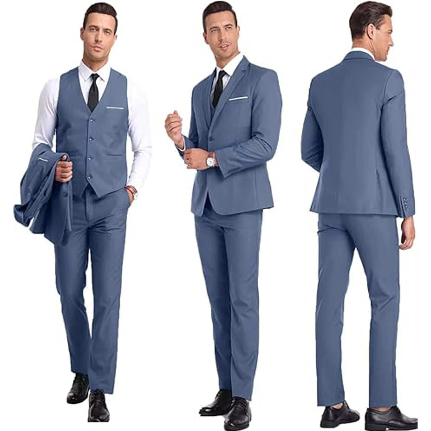 Men's Suit 3 Piece Set Blazer Vest Pants Slim Fit Formal Business Jacket Wedding Tuxedo for Groom Groomsman Business Banquet