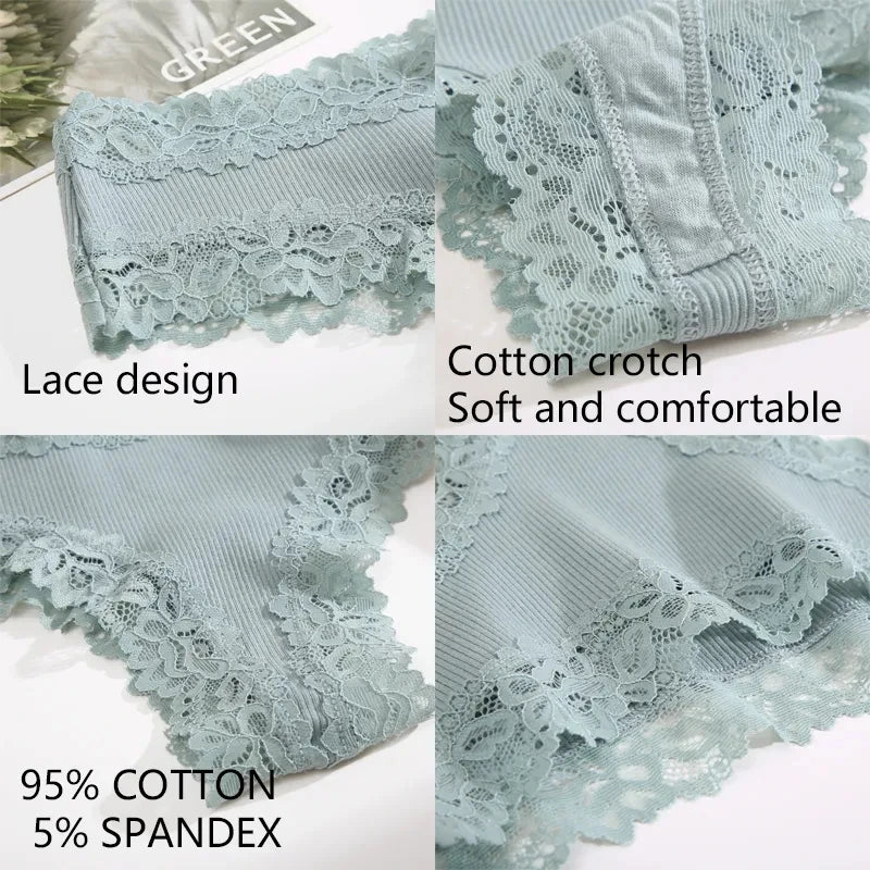 Lace Seamless Brazilian Panties Ribbed Cotton Low Waist Women's Panties Breathable Girls Underwear Plus Size Lingerie S-XL