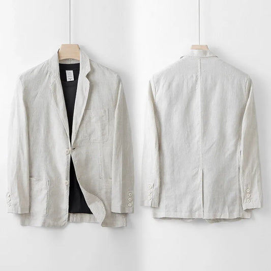Men's 100% Linen Suit Jacket Men's Summer Light Breathable Pure Color Light Luxury Leisure Suit Top