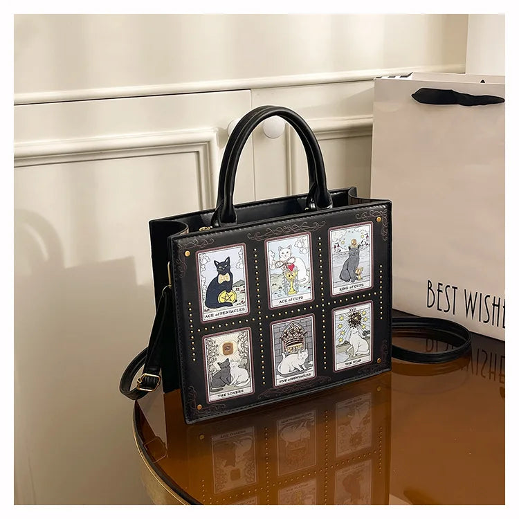Vintage and Luxury Designer Bag Popular Fashionable Tote Bag Large Capacity with Delicate Embroidery Cat Printing Bag for Women