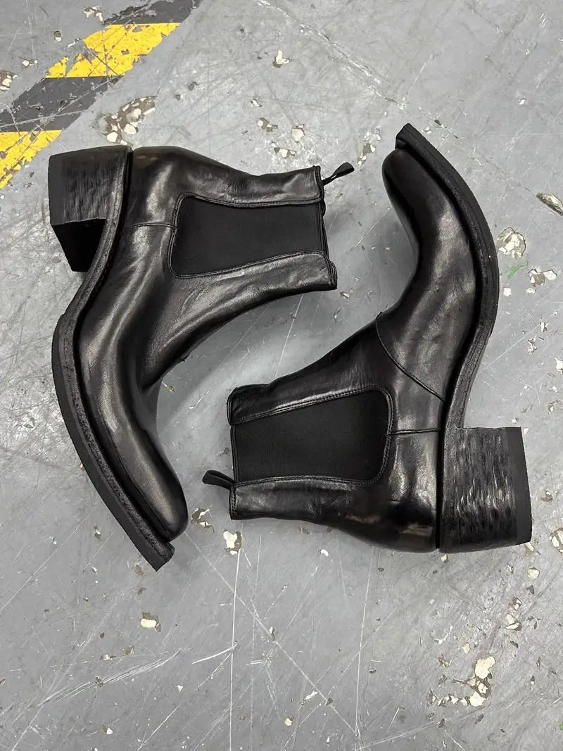 2025 High-top Men's heightened thick-soled pointed-toed Chelsea British casual trendy high-heeled wizard boots
