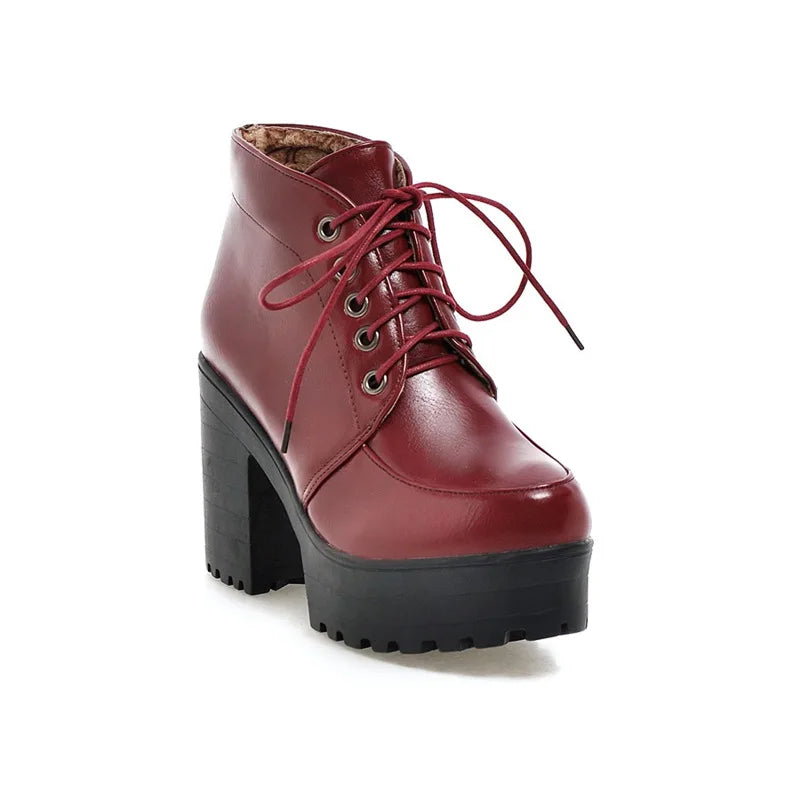 Lace Up Sexy Women's Ankle Boot Spring Autumn Fashion Platform Punk High Heels Black White Red Pumps Autumn Rubber Shoes Woman