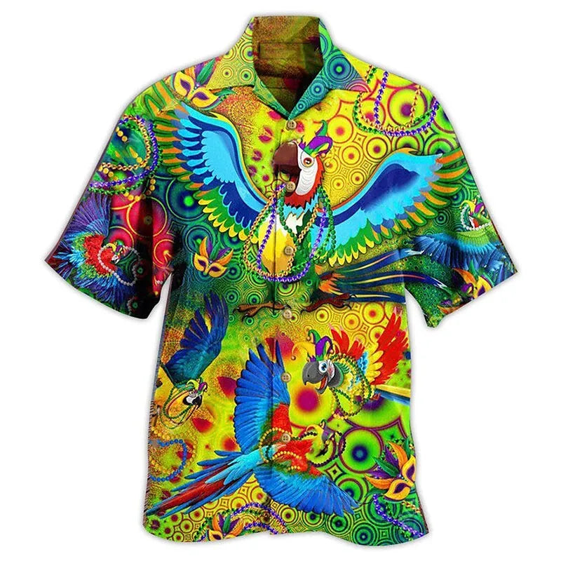Summer Floral Parrot 3d Print Shirt Men Women Fashion Shirts Single-Breasted Short Sleeve Hawaiian Shirts Blouse Men's Clothing