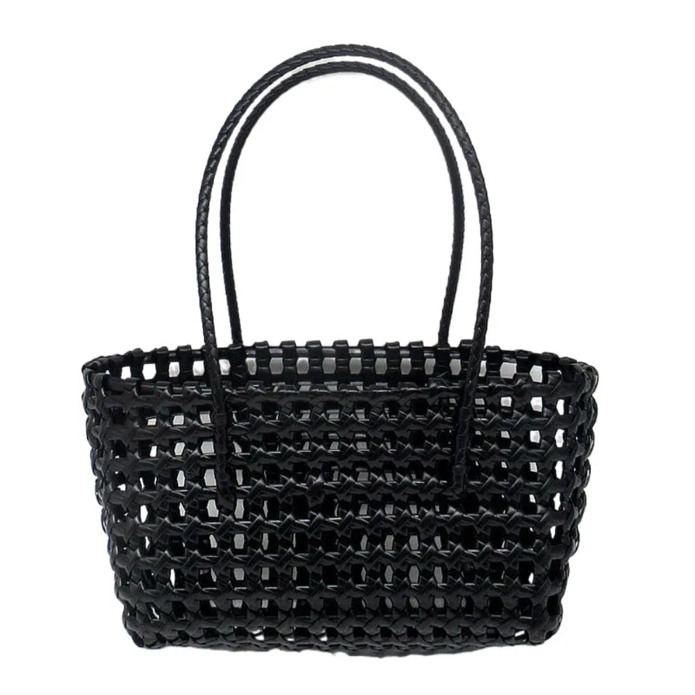 Simple Woven Women's Shoulder Bag Solid Color Large Capacity Tote Bag Hollow Handbag