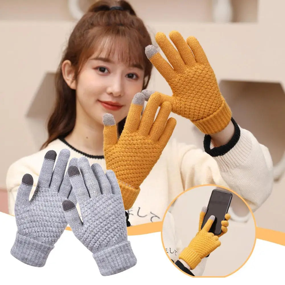 Women Men Warm Winter Touch Screen Gloves Stretch Classical Knit Mittens Wool Full Finger Outdoor Cycling Driving Glove BAZAARHUBO
