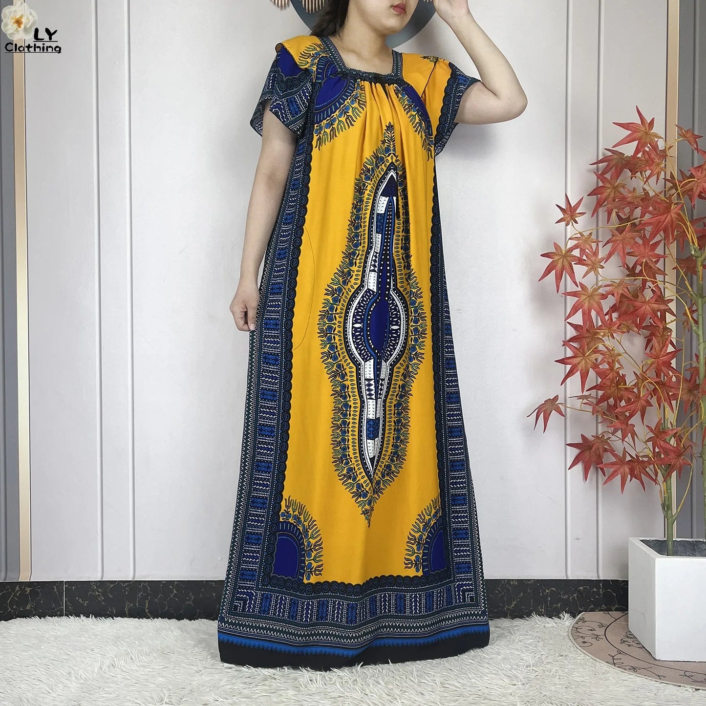 New Style African Abaya Summer Fashion Short Sleeve For Women Dress Cotton Boat Neck Loose Caftan Dubai Islam Femme Elegant Robe