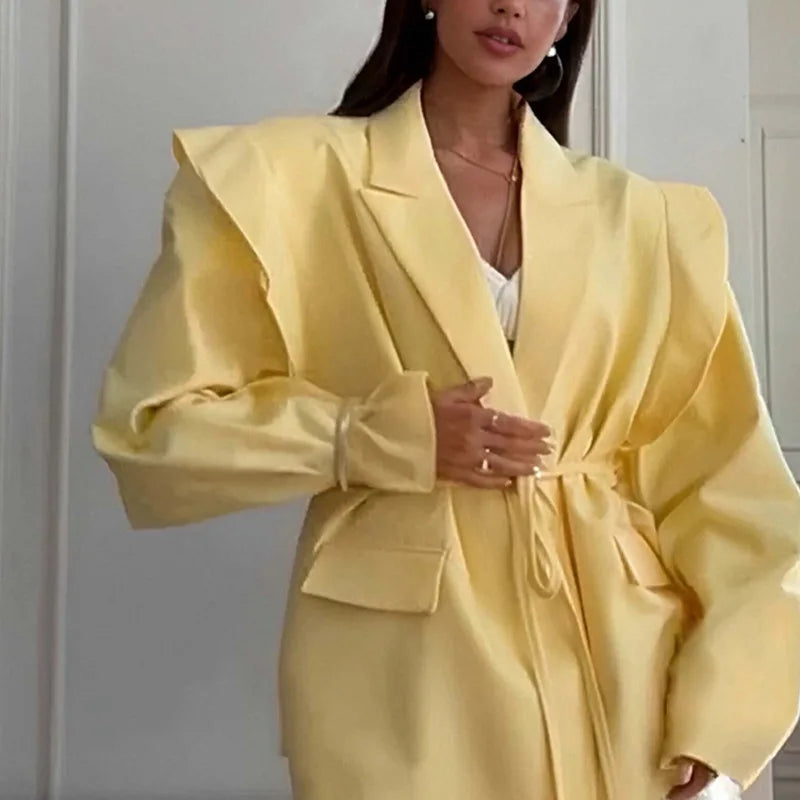 Women's Suit Dress 2025 Spring Autumn High End Blazer Elegant Office Style Waist Tied With Shoulder Pads Fitted Outerwear