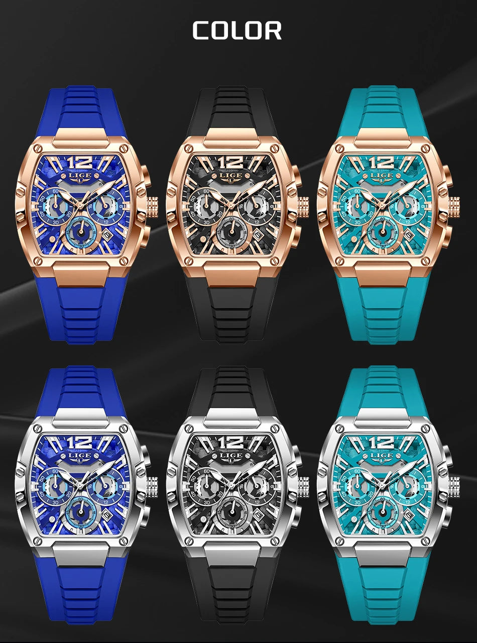 LIGE Fashion Simple Man Watch Casual Sports Military Waterproof Silicone Strap Luminous Quartz Watches for Men Chronograph Gifts