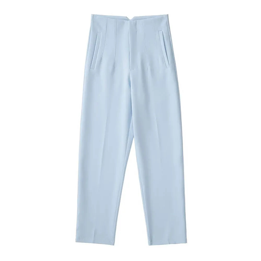 Duoperi Women High Waist Solid Trousers Chic Office Workwear Long Pants