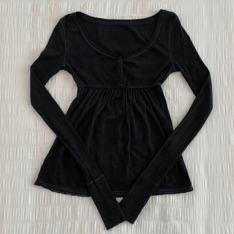 Women's knitted black T-shirt spring and autumn new long sleeve casual sexy fashion slim crop top versatile street wear y2k ropa