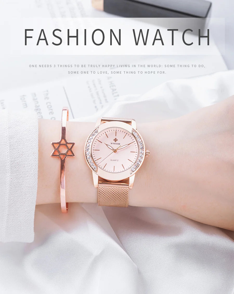 Diamond Watch For WWOOR Women Dress Simple Clock Ladies Quartz Bracelet Wristwatch Elegant Watches Gift For Women Reloj Hombre