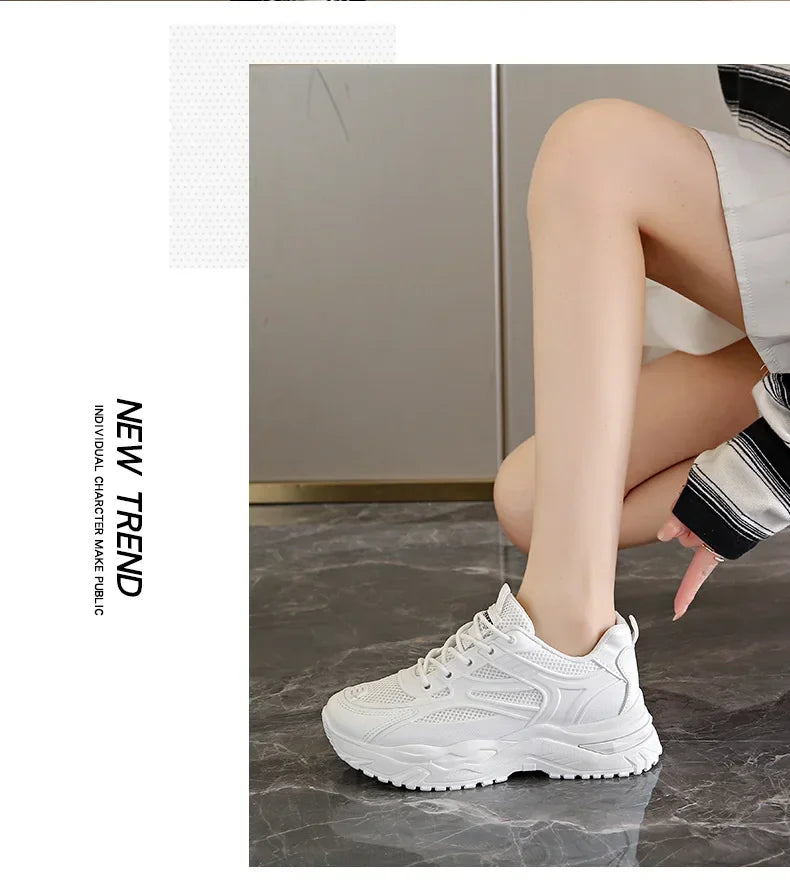 Sneakers Women  New Leather Chunky Sneakers Women's Sports Shoes Thick Tennis Vulcanized Shoes Basket Platform Shoes