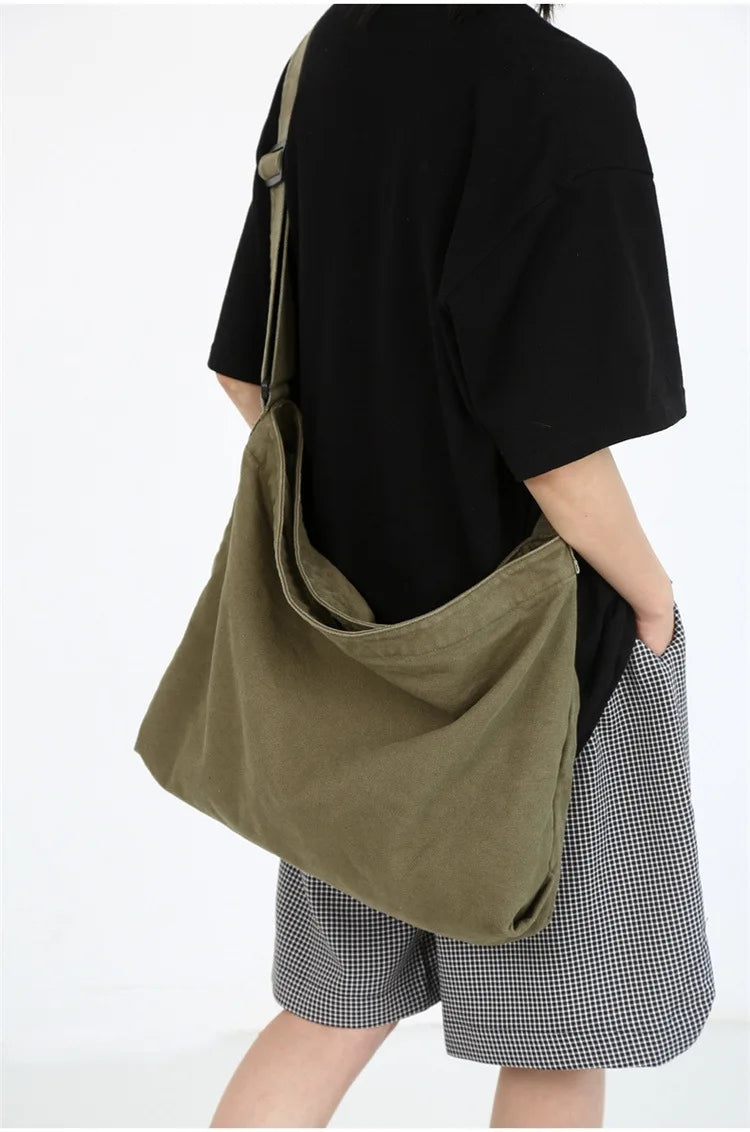Simple Shoulder Bags Men Solid Cleanfit Unisex Bolsos Vintage Thicken Autumn Japanese Harajuku Canvas Large Capacity Handbags