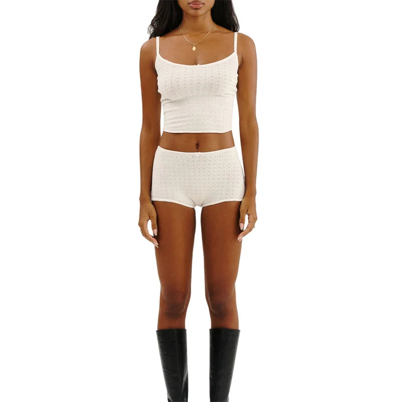 Xingqing y2k Pajamas Sets Women Bow Sleeveless Knitted Camisole Tops and Elastic Shorts Loungewear Soft Sleepwear for Nightwear