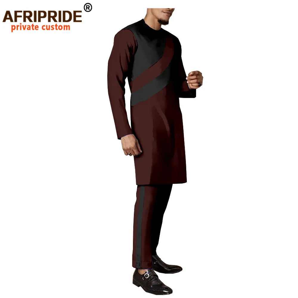 Tracksuit Men African Clothing Long Coats and Trousers 2 Piece Set Traditional Outfits Dashiki Outwear Wax Attire A2016036
