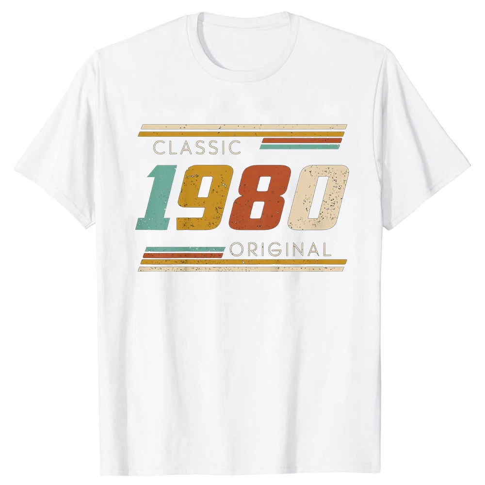 Men's Vintage 44th Birthday T-Shirt Summer 44 Year Classic 1980 Limited Edition Custom Printed Short Sleeve T-Shirt Top Tees