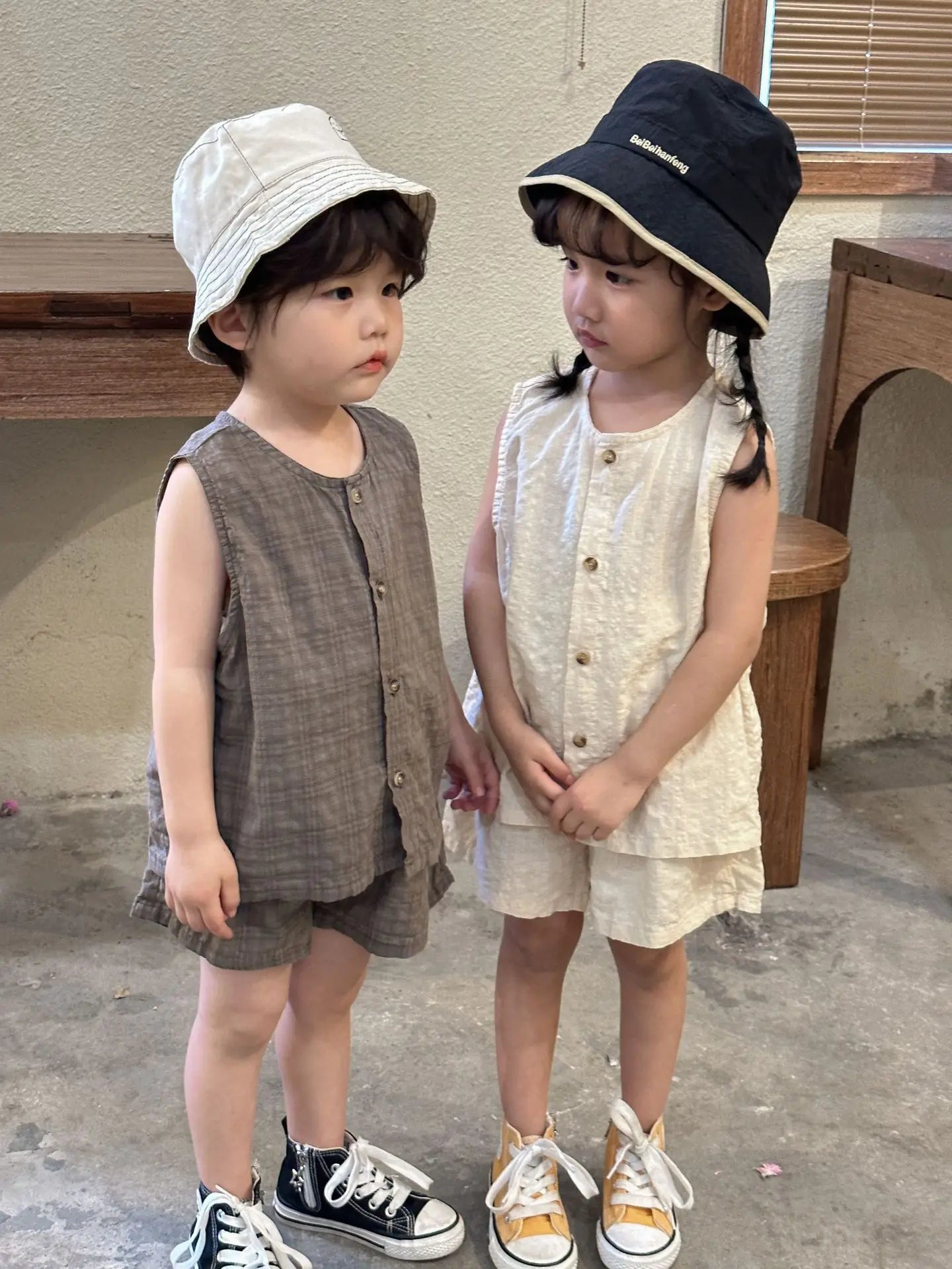 2026 Summer Kids Clothing Set Boys Vest and Shorts 2 Pcs Suit Korean Style Casual Girls Clothes Set Unsex Children Outfit