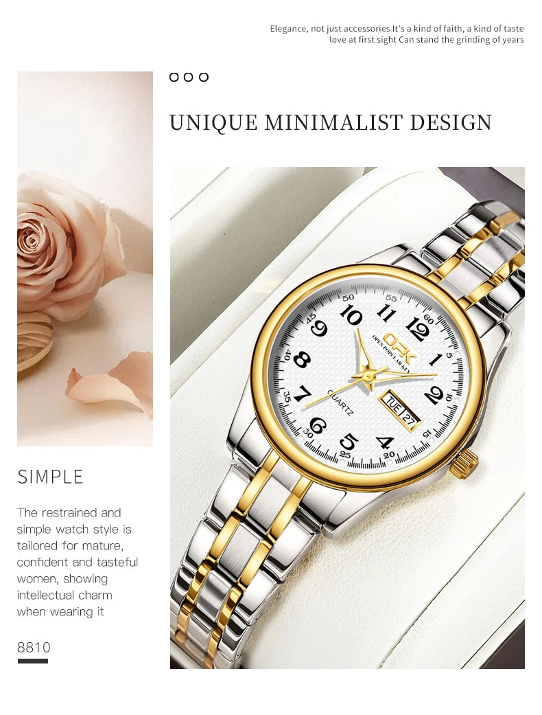 OPK 8110 Classic Quartz Watch Waterproof Watch for Women Stainless steel Luxury Brand Ladies' Watch Reloj Mujer