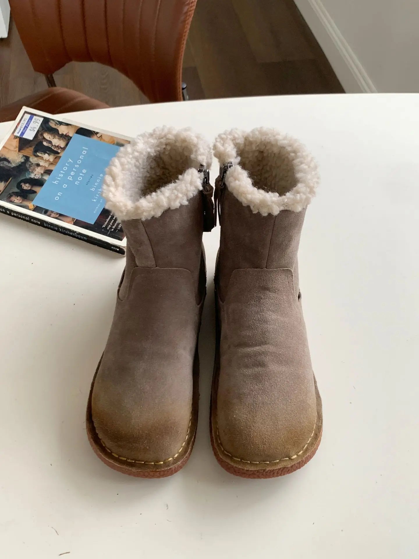 Careaymade-Genuine cow leather Snow cotton round head flats woolen short boots plush warm snow boots Oversized shoes size 35-43