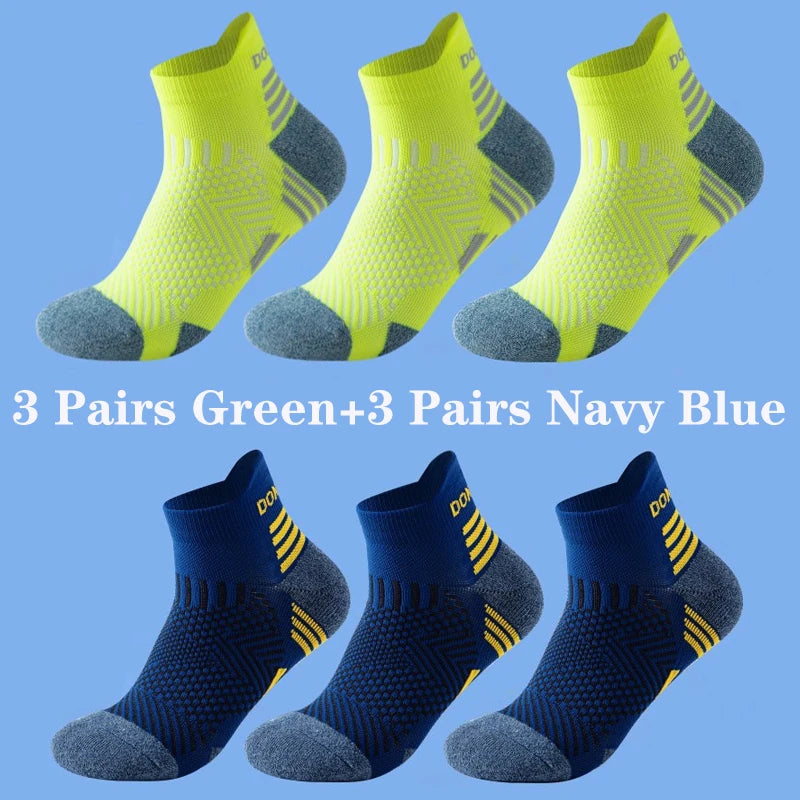 6 Pairs Marathon Running Socks Men Professional Sport Ankle Socks Thickened Towel Cushioned Tube Fitness Short Socks
