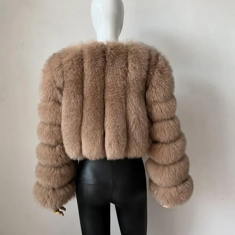Faux Fox Fur Coat V-Neck Winter Woman Long Sleeve Warm Winter Coat Women Fashion Luxury New Fur Jacket Teddy Chic Outwear 2024