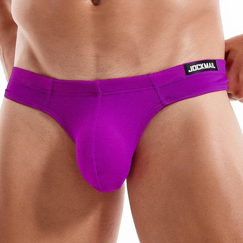 JOCKMAIL Sexy Men's G-string Fashion Low Waist Solid Color Male Thongs Underwear Breathable Mesh Sports Underpants Shorts