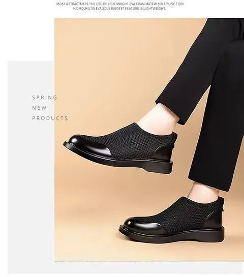 New Men's Summer Fashionable Large Casual Leather Shoes Breathable Mesh UK Versatile Business Simple Design