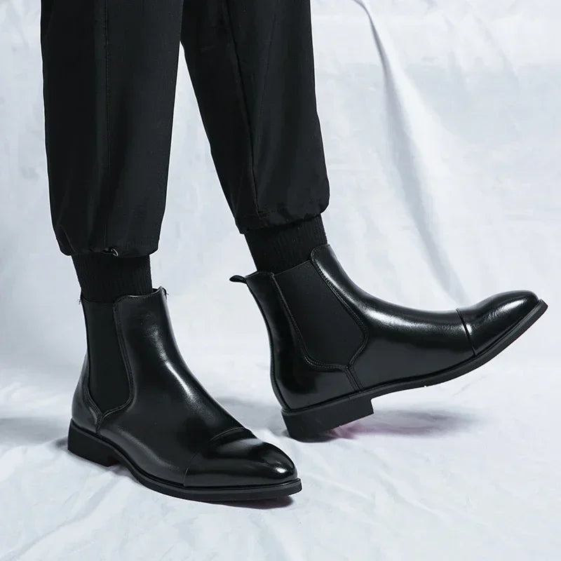 Chelsea Boots for Men Red Sole Pu Ankle Business Round Toe Slip-On Mens Boots Size 38-46 Men Shoes