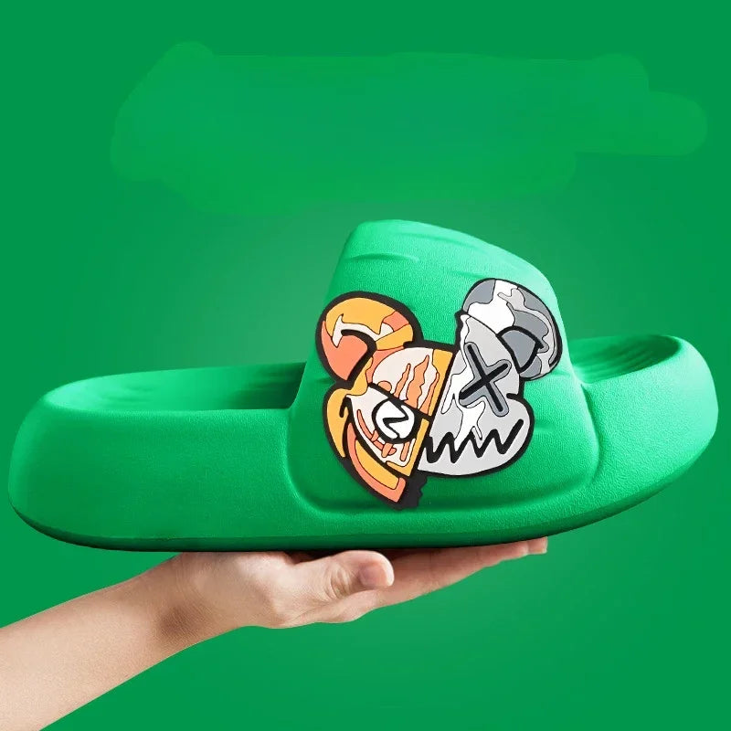 Men's Slippers Cool Bear Stickers Thick-soled Soft Women's Sandals Bathroom Beach Indoor Outdoor Men's Slippers Non-slip2024