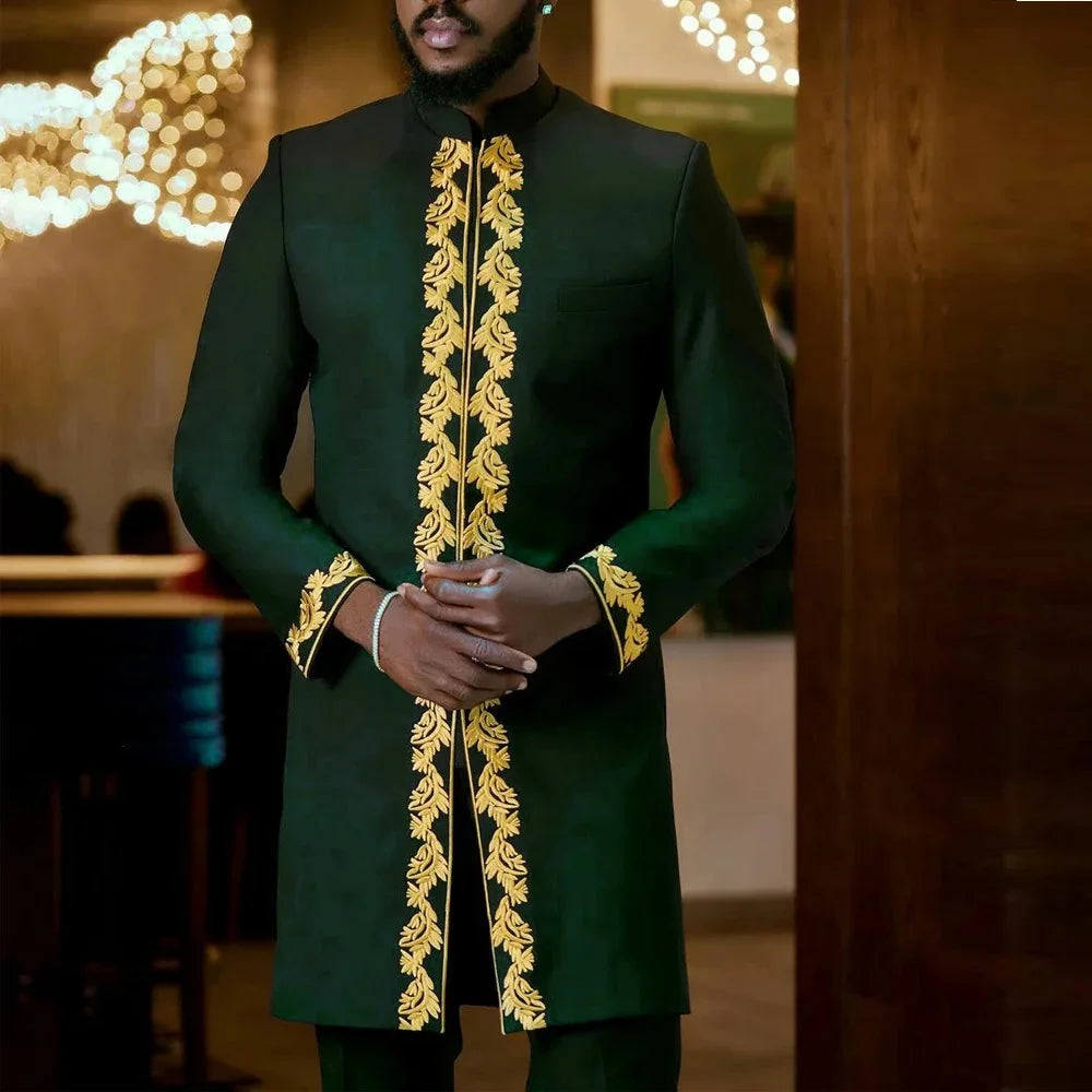 African Traditional Man Outfit Men 2PCS Suits Long-sleeved Round Neck Male Sets Shirt Top Pant Ethnic Style Casual Wear clothing