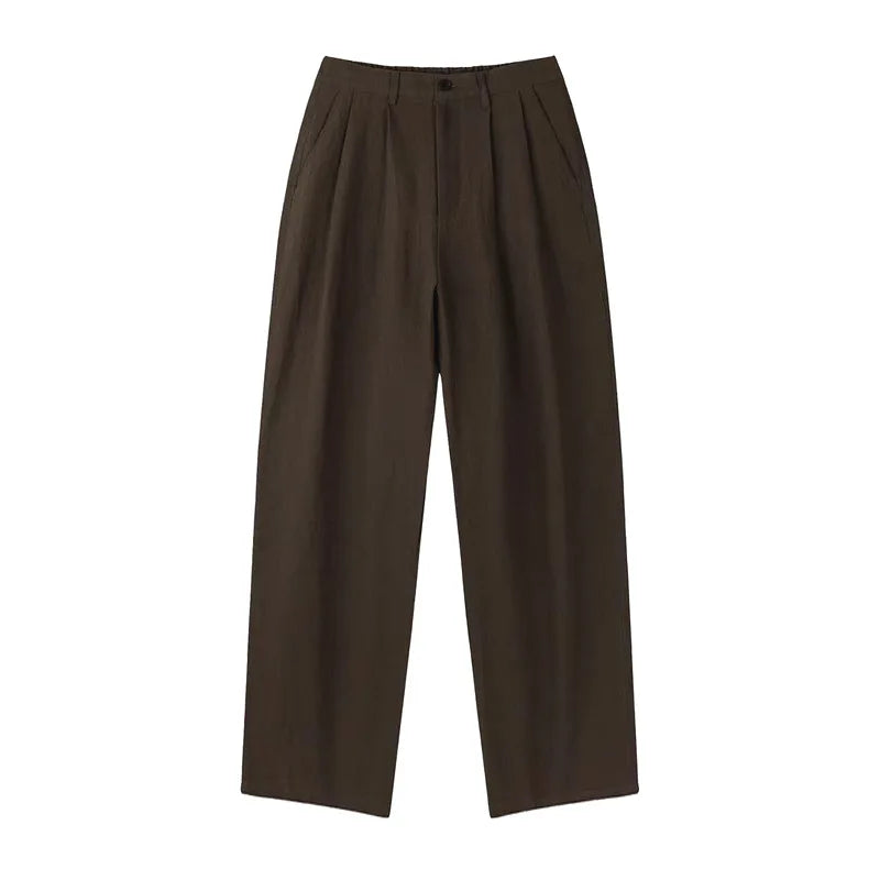 New Men's Cotton Linen Workwear Trousers Draped Wide Leg Pants Light Luxury Leisure Solid Straight Trousers Premium Sweatpants