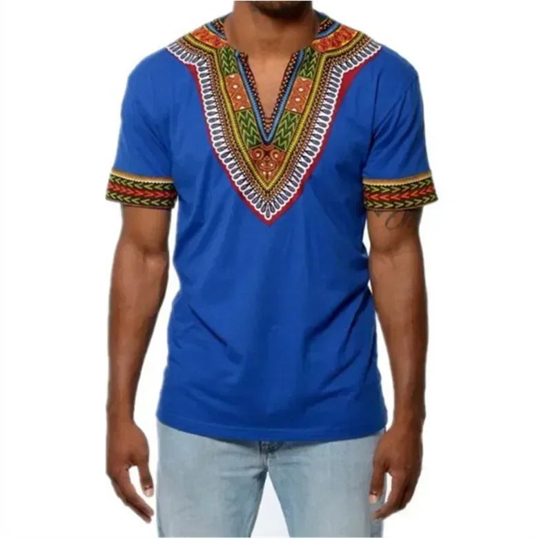New 2026 Men's African Clothes T-shirts Casual Short Sleeve Traditional Ethnic Style Tops Men's Vintage Printed Perform Clothing