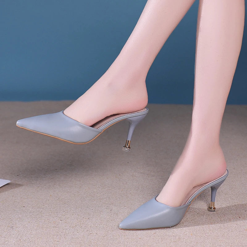High Heel Summer Modern Slippers Outside Sexy Ladies Shoes 2024 High Quality Solid Shallow Women's Slippers