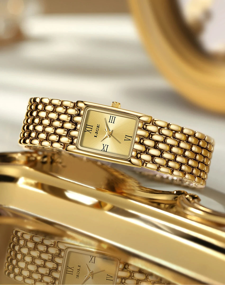 2025 LIGE New Watches Women Fashion Casual Luxury Gifts Womens Waterproof Square Dial Steel Belt Quartz Wrist Watch reloj mujer