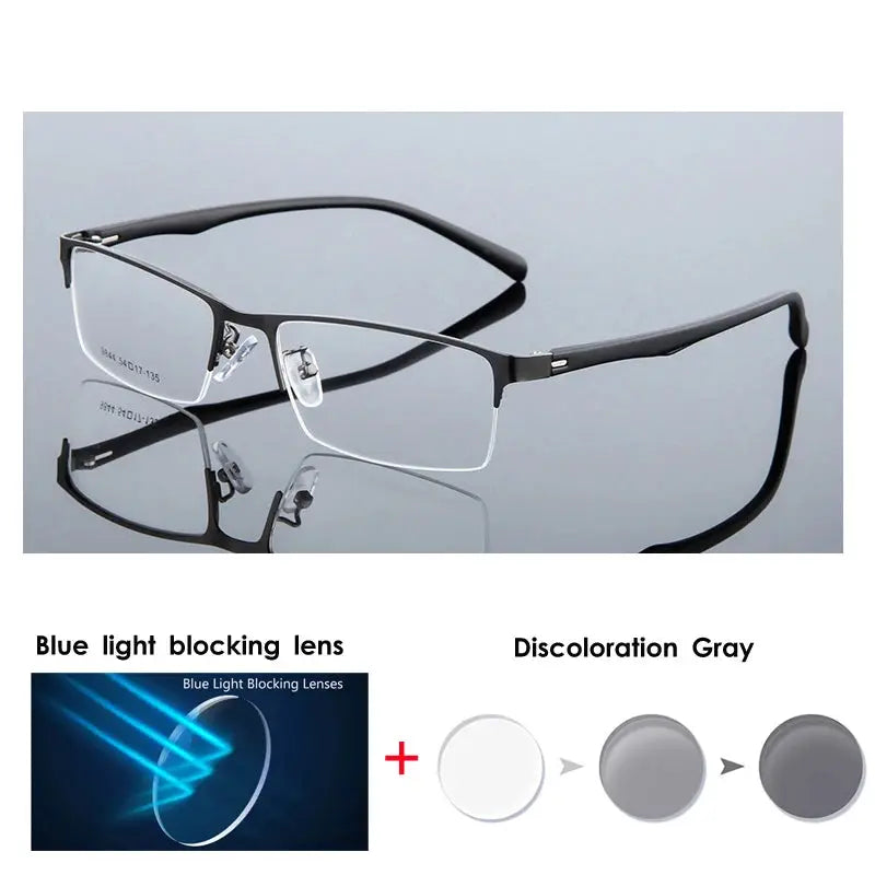 VCKA Half Frame Men Business Myopia Prescription Glasses Alloy Photochromic Anti Blue Ray Shortsighted Eyewear -0.5 TO -10 BAZAARHUBO