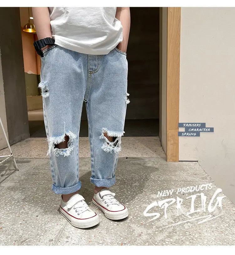 Kids Boys Pants Summer Ripped Jeans New Fashion Children's Baby Loose Casual Jeans Pants Boy and Girl Trousers